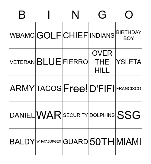 DANNY'S BIG 5-0 Bingo Card
