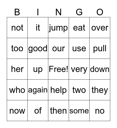 SIGHT WORDS Bingo Card