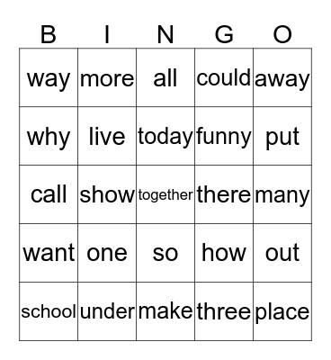 SIGHT WORDS Bingo Card