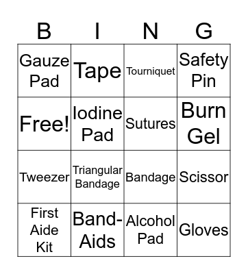 First Aide BINGO Card