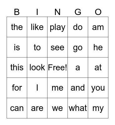 SIGHT WORDS Bingo Card