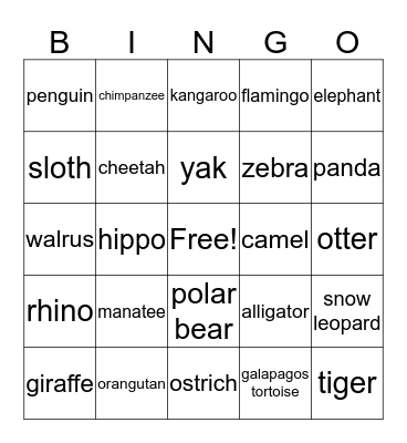 It's a ZOO out there! Bingo Card