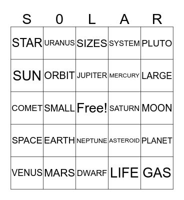 SOLAR SYSTEM Bingo Card