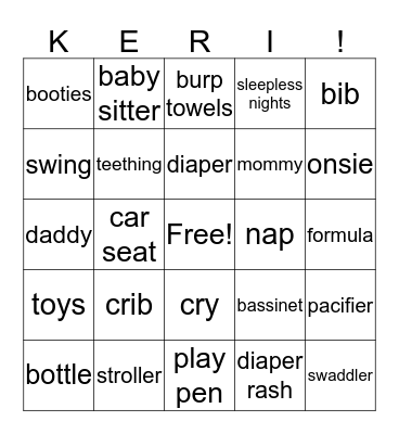 Keri's Baby Shower Bingo Card