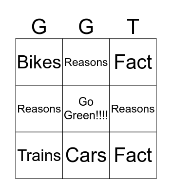 Go Green Transportation Bingo Card