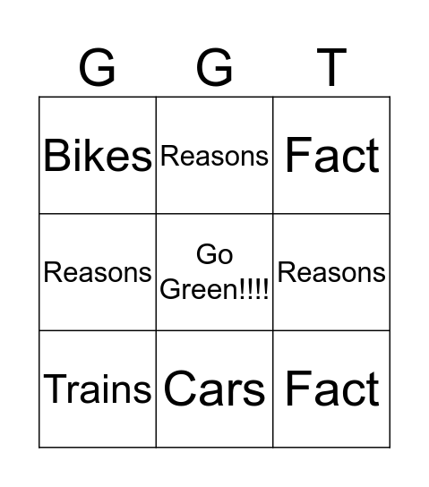 Go Green Transportation Bingo Card