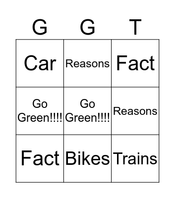 Go Green Transportation Bingo Card