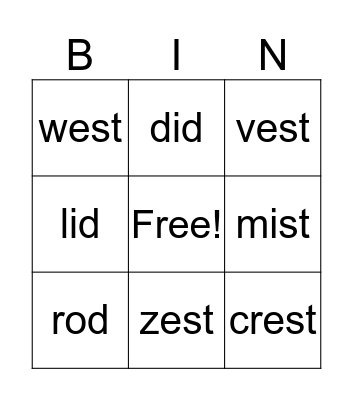 January- Week 3 Bingo Card