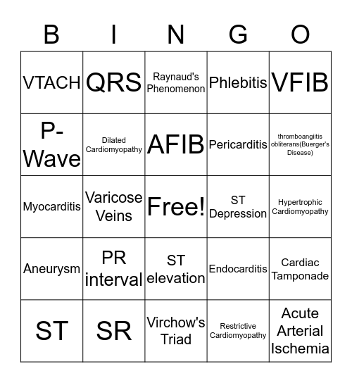 CARDIAC II Bingo Card