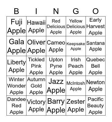 Apples Bingo Card