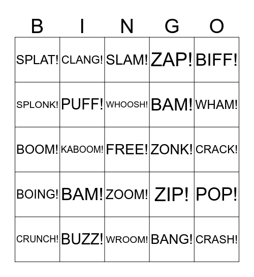 Sound Bingo Card