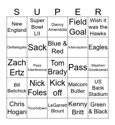 Superbowl Bingo Card