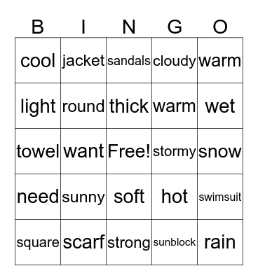 Weather Bingo Card