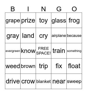 2B Wordlist 1 Bingo Card