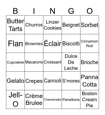 Desserts Bingo Card