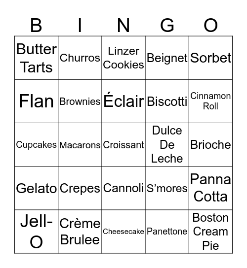 Desserts Bingo Card
