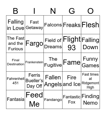 Movies Starting with "F" Bingo Card