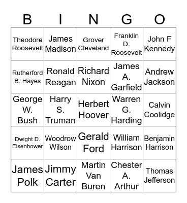 US Presidents Bingo Card
