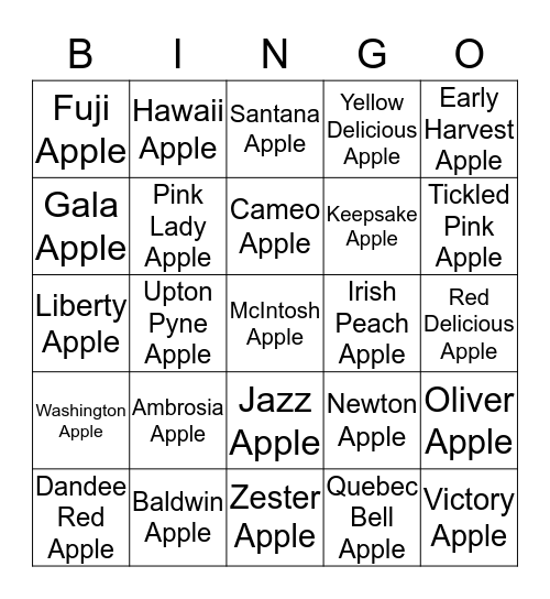 Apples Bingo Card