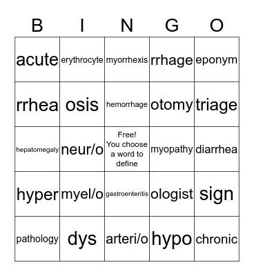 Chapter 1: Introduction to Medical Terminology Bingo Card