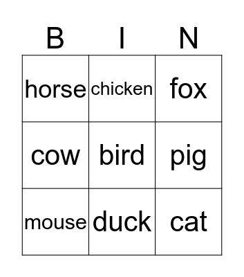 Animals Bingo Card