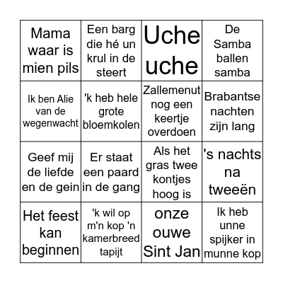 Carnavals-liedjes bingo (1) Bingo Card