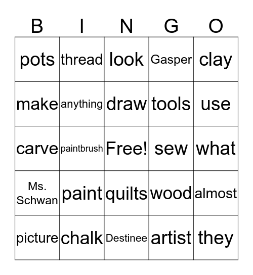 What Do Artists Use? Bingo Card