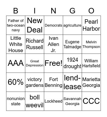 Unit 6 Bingo Card