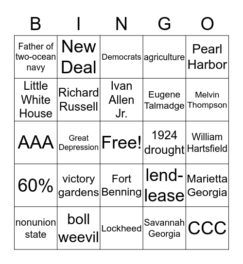Unit 6 Bingo Card