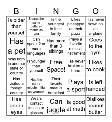 Get to Know You Bingo Card
