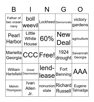 Unit 6 Bingo Card