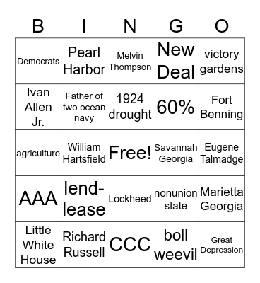 Unit 6 Bingo Card