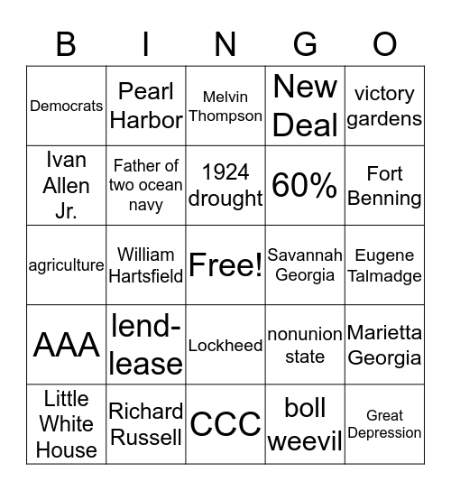 Unit 6 Bingo Card
