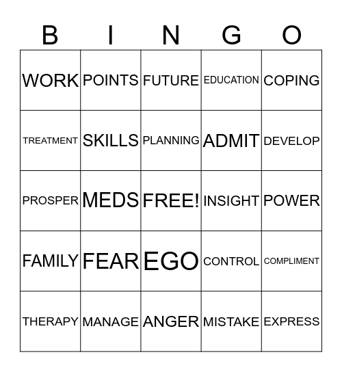 Treatment Bingo Card