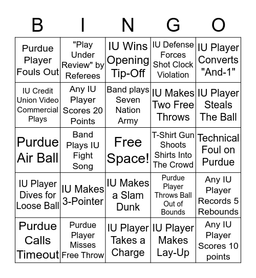"BEAT PURDUE" Bingo! Bingo Card