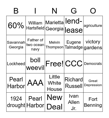 Unit 6 Bingo Card