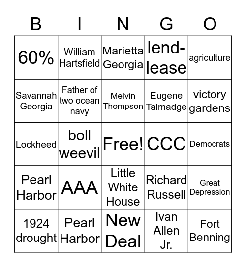 Unit 6 Bingo Card