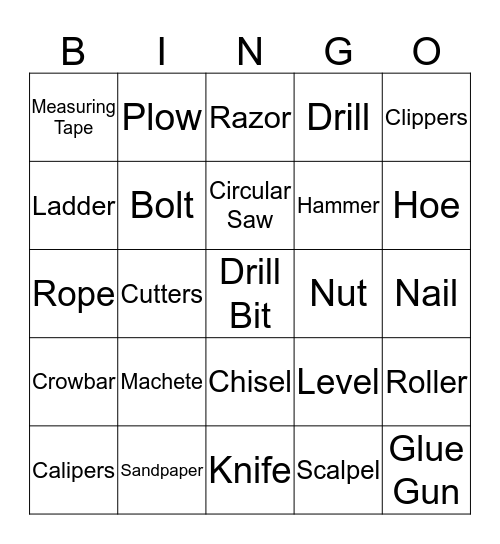 Tools Bingo Card