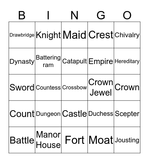 Kingdom Words Bingo Card
