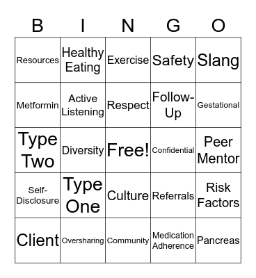 Diabetes Bingo Card