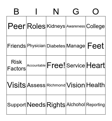 Diabetes Bingo Card