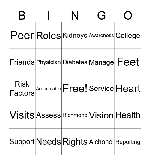 Diabetes Bingo Card