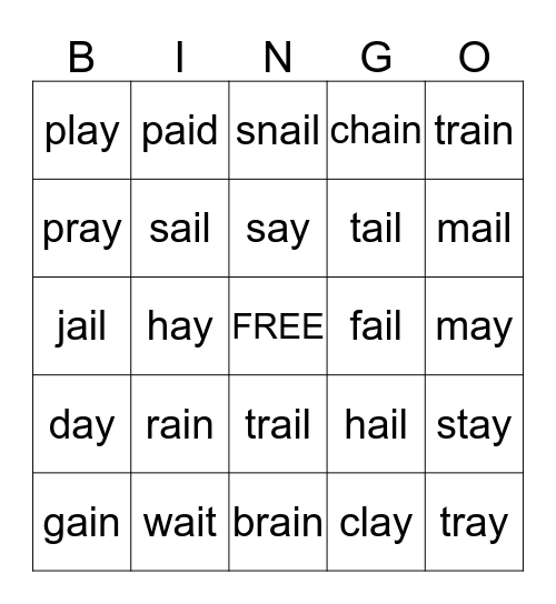 Long a Vowel Team Bingo Card