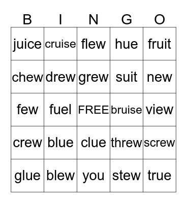 Long u Vowel Team Bingo Card
