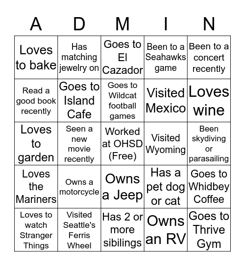 Get to Know You Bingo in the Boardroom Bingo Card