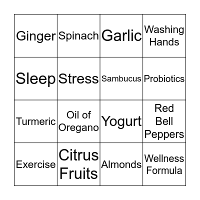 Immunity Bingo Card