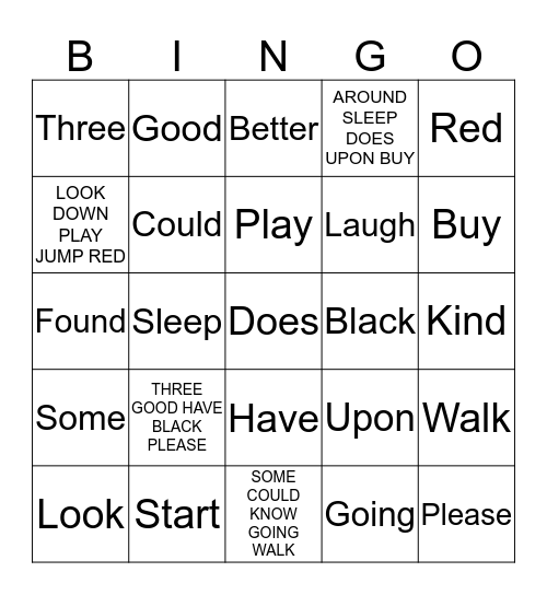 SITE   WORD   BINGO Card