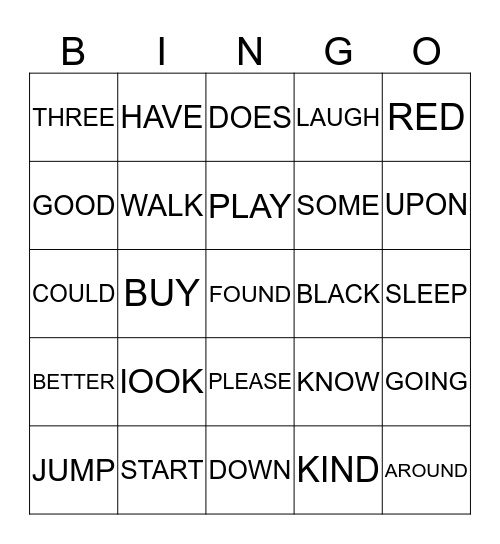 SITE   WORD   BINGO Card