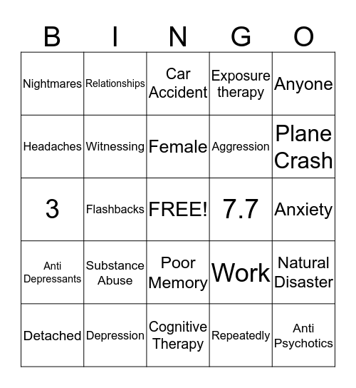 PTSD Bingo Card