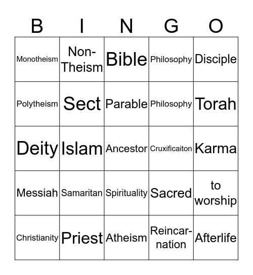 Religion  Bingo Card